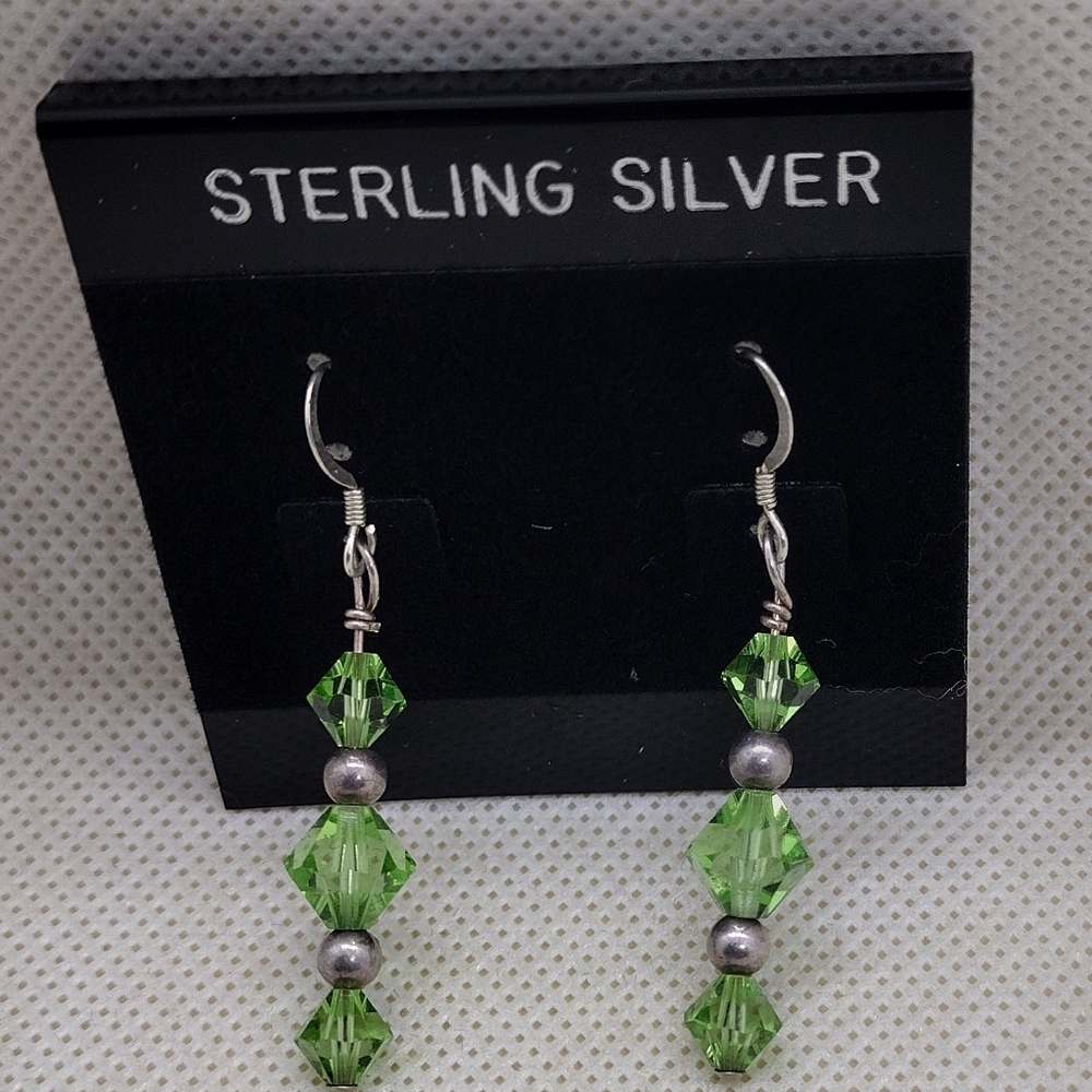 Handcrafted Genuine Bicone Peridot Swarovski Crystal & Sterling Silver Earrings